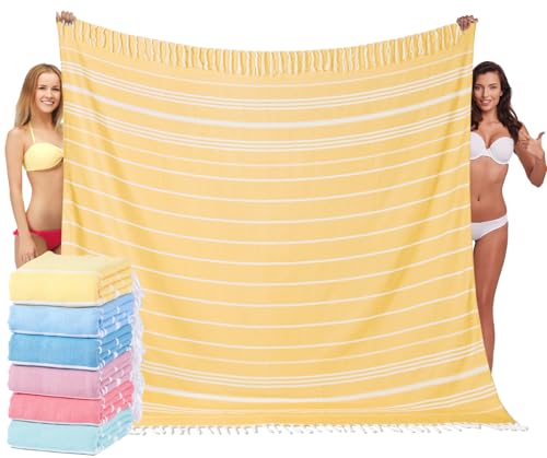 Widdonen Turkish Beach Towel Blanket Compact Giant 85x75 Yellow Stripe - color: Yellow
