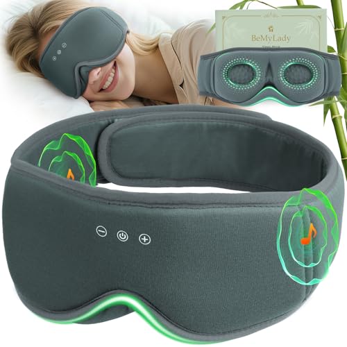 Bamboo Cotton Sleep Mask with Bluetooth Headphones, 100% Blackout, Grey - color: Gray