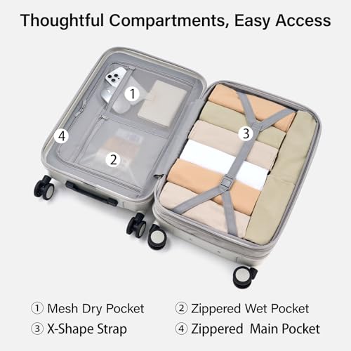 Hanke Carry On Luggage 22x14x9 Airline Approved Hardside 20 Inch Suitcase - color: Smoke White, size: 20 Inch EXT