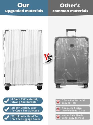 Yotako Upgraded Zippered Clear PVC Suitcase Cover, 30 Inch Luggage Covers for Wheeled Suitcase 30" - color: 70%clear 30%grey, size: 30inch