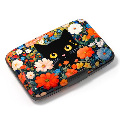 Card Holder Credit Cards Holder for Women RFID wallet women Business Card Holder Wallet Mini Aluminum Card Wallet RFID Blocking Slim Metal Hard Card for Women, Cute Black Cat - color: Cute Black Cat