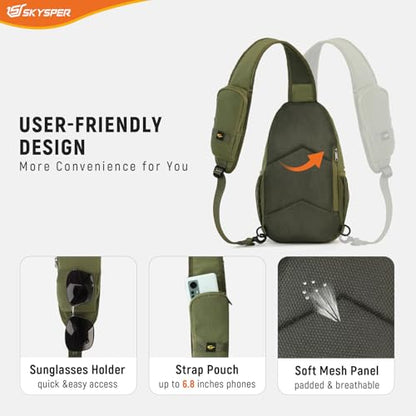 SKYSPER Sling Bag RFID Cross Body Bag Recycled Crossbody Backpack Travel Daypack - color: Armygreen
