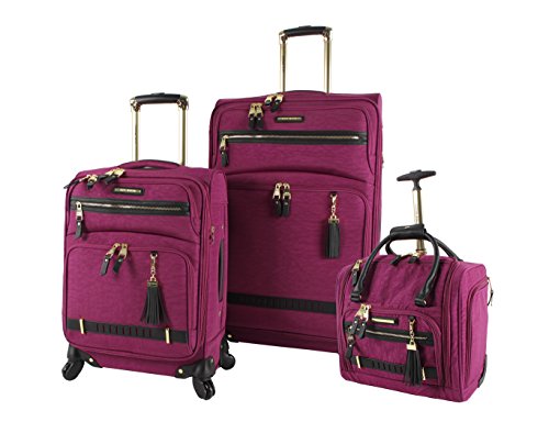 Steve Madden Designer Luggage Collection - 3 Piece Softside Expandable Lightweight Spinner Suitcase Set - Travel Set Includes an Under Seat Bag, 20-Inch Carry on and 28-Inch Checked Suitcase, - color: Peek-a-boo Purple