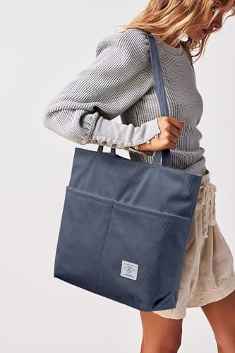 KALIDI Women Corduroy Tote Bag Zipper Casual Tote's Handbag Big Capacity Shoulder Bag with Pockets - color: D-grey