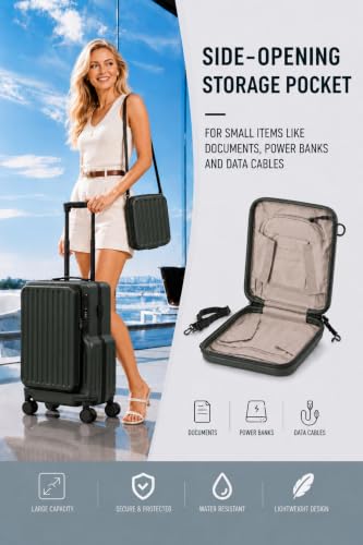 20-Inch Front Opening Carry On Luggage with Detachable Bag, Green - color: Green
