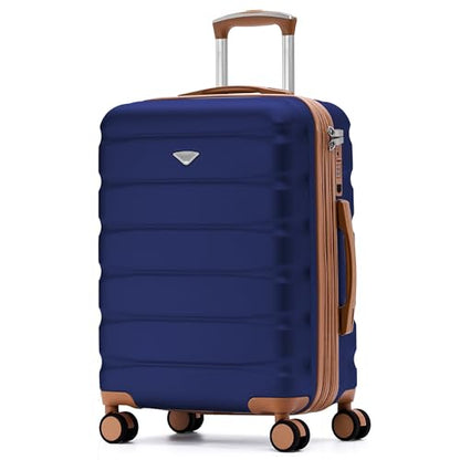 Flight Knight 22x18x10 Expandable Carry On Suitcase Hardside TSA Lock & USB C Port Lightweight Luggage Silent Double Spinner Wheels Maximum Spirit Overhead Carry-On Bag Airlines Approved Black/Tan - color: Navy/Tan, size: 22x18x10"