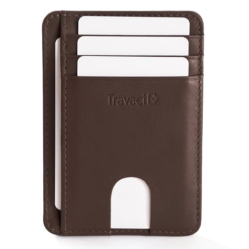 Full Grain Leather Slim Wallet for Men and Women - Small Minimalist Wallet and Leather Card Holder - Thin Front Pocket Credit Card Holder - Dark Brown - color: Dark Brown