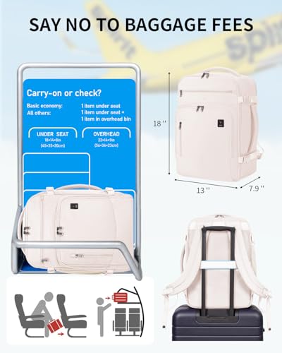 ECOHUB Travel Backpack Airline Approved Under Seat Personal Item Bag - color: Beige, size: 18 inch underseat