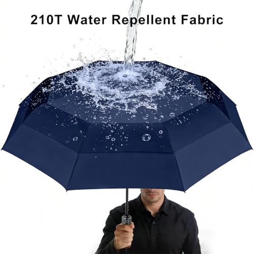 Windproof Golf Umbrella Large 54 Inch Folding Auto Open Close Wood Handle - color: 15.Light Blue