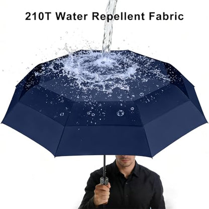 Windproof Golf Umbrella Large 54 Inch Folding Auto Open Close Wood Handle - color: 15.Light Blue