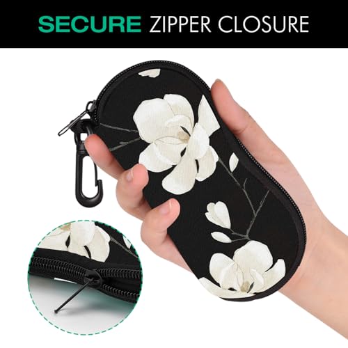 MoKo Sunglasses Soft Case Ultra Light Neoprene Zipper Eyeglass Case for Men Women - color: H-black & White Magnolia