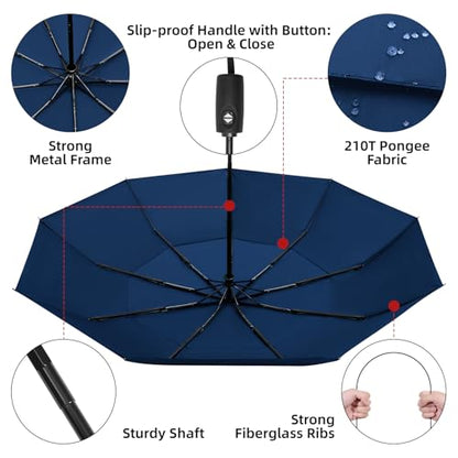 TradMall Travel Umbrella 42/45 Inches Double Vented Canopy - color: Navy Blue, size: 42 Inches