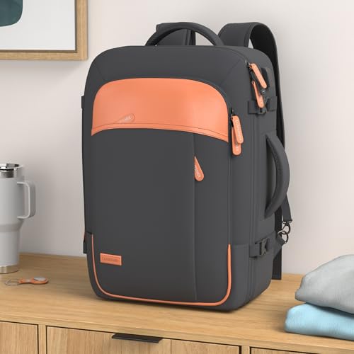 Lumesner 40L Expandable Carry On Travel Backpack with 4 Packing Cubes - color: Black, size: 20 inches