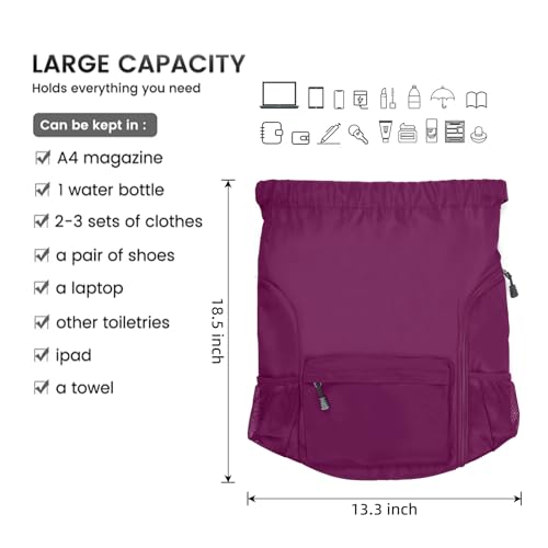 Valleycomfy Waterproof Drawstring Gym Backpack Bag for Men & Women Purple - color: A-purple