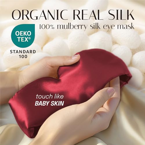 OLESILK 100% Mulberry Silk Sleep Mask, Large Size, Pressureless, Blackout - color: Burgundy