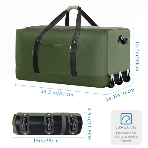 Finnhomy 120L Foldable Rolling Duffel Bag with 3 Wheels, Light Weight Travel Duffel bag with Large Loading Capacity, 32'' Rolling Duffel bag with Shoulder Strap - color: Green