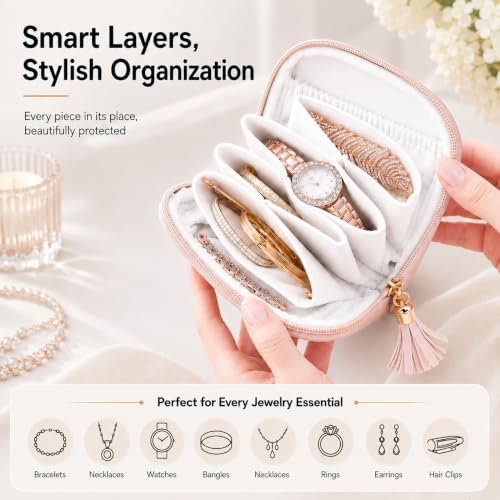 Small Travel Jewelry Case Soft Leather Velvet Lined Organizer Pouch (Pink) - color: Pink