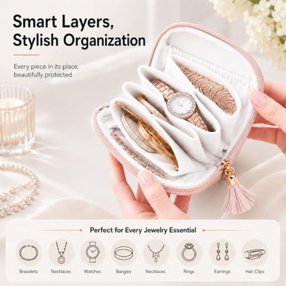 Small Travel Jewelry Case Soft Leather Velvet Lined Organizer Pouch (Pink) - color: Pink