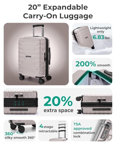 BAGSMART Carry-On Luggage 20" Expandable Spinner 22x14x9,Camel - color: Camel