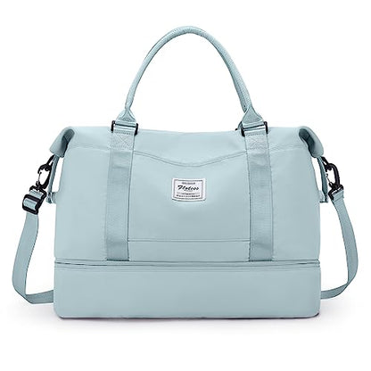 Travel Duffel Bag with Shoes Compartment, Weekender Bags for Women - color: B-Light Blue, size: Large