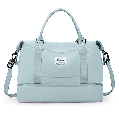 Travel Duffel Bag with Shoes Compartment, Weekender Bags for Women - color: B-Light Blue, size: Large
