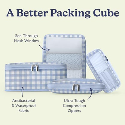 Vandel Space-Saving Compression Packing Cubes for Women 4-Pack Compressible - color: 1. Blue Gingham, size: 4 Pack (Compression)