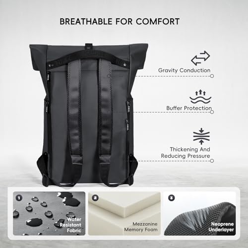 Laptop Backpack Rolltop Expandable, Black - color: Black
