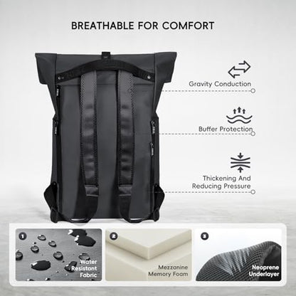 Laptop Backpack Rolltop Expandable, Black - color: Black