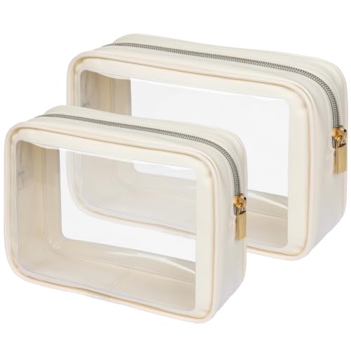 PACKISM Clear Makeup Bag Foldable - TSA Approved Toiletry Bag for Travel - color: 2 Pack Beige, size: Hybrid Traveler (1 Large & 1 Medium - Soft)