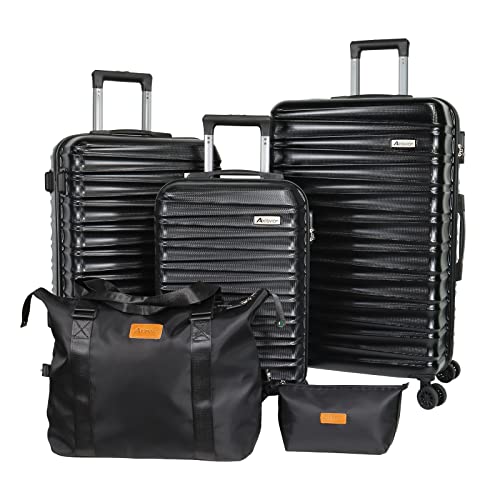 Luggage Sets 3 Piece(20/24/28)-Suitcase Set- Luggage with Wheels-PC + ABS Durable Lightweight Rotating hardshell suitcase 5PCS (Black)… - color: 5pcs Black, size: 20/24/28