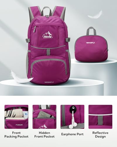 WATERFLY Small Lightweight Packable Hiking Backpack Foldable Travel Daypack - color: I-rose Red, size: 25L