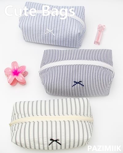 PAZIMIIK Cozy Makeup Bag for Women,Zipper Cosmetic Pouch,Stripe Navy Blue - color: Stripe Navy Blue