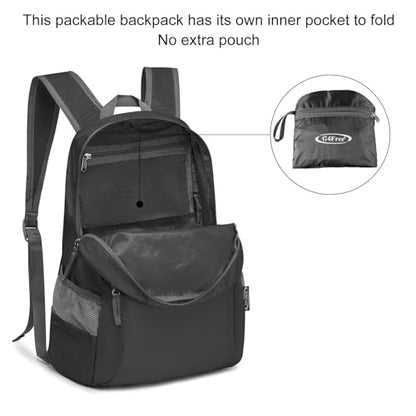 G4Free 20L Small Packable Travel Hiking Backpack for Men Women - color: Black, size: 20L