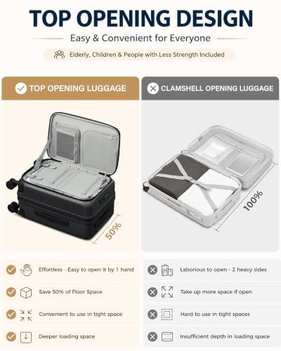 Hanke 20 Inch Top Opening Expandable PC Carry On Luggage with TSA Lock,50L - color: Jet Black, size: 20 Inch