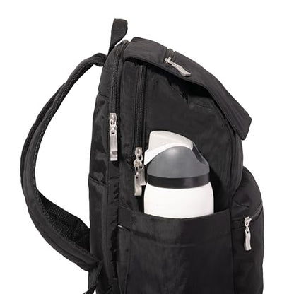 Baggallini Flap Laptop Backpack - 15"x11" Lightweight Work Travel Bag w/Luggage Sleeve & RFID - color: Black