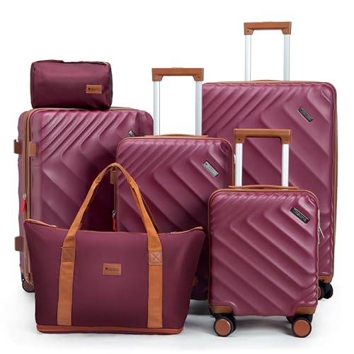 Rosamo 6 Piece Luggage Set Expandable Hardside, 20in Suitcase with Matching Travel Bags, 22x14x9 Airline Approved Carry On, TSA Lock & Spinner Wheels, ABS+PC - color: Red, size: 6PC Set (16"/20"/24"/28"/TB/DB)