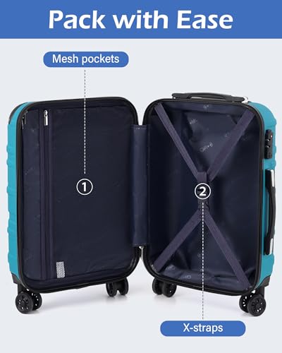 Coolife Hardside ABS Luggage, TSA Lock, Spinner Wheels, 24in Checked - color: dark green, size: Medium (24 In)