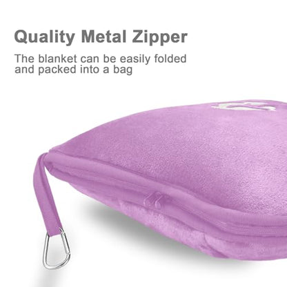 Travel Blanket and Pillow Compact, Premium Soft 2 in 1 Airplane Blanket with Soft Bag Pillowcase，Hand Luggage Sleeve and Backpack Clip (Solid Purple) - color: Purple