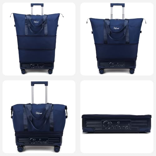 Rolling Duffle Bag with Wheels and Handle, Expandable Foldable Carry On Luggage with Removable Wheels, Personal Item Travel Bag, Lightweight Duffel Tote for Gym Hospital Weekender (Deep Navy) - color: Deep Navy