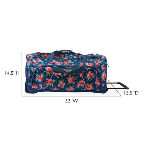 Pacific Coast Signature Women's 32" Large Rolling Duffel Bag, Rose Garden Navy One Size - color: Rose Garden Navy