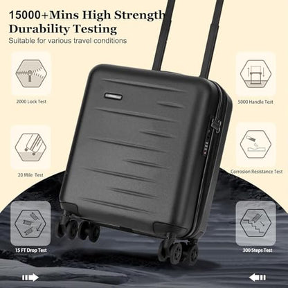 CENSIEN Expandable 16 Inch Underseat Carry On Luggage Airline Approved - color: Black, size: 16 Inch Underseat EXT