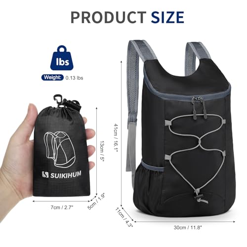 20L Small Hiking Backpack Lightweight Packable Daypack Black | Foldable Day Pack for Men Women Functional Style Small Outdoor Backpack Waterproof for Travel Camping Mountaineering - color: Black
