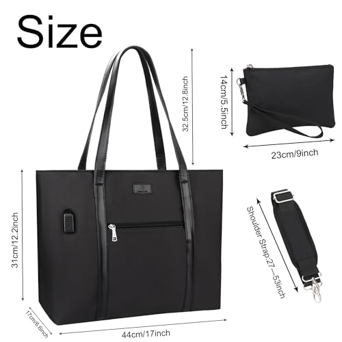 TANTO Laptop Tote Bag for Women 17.3In, Work Bag with USB Port & Wristlet - color: 02-black-2pcs