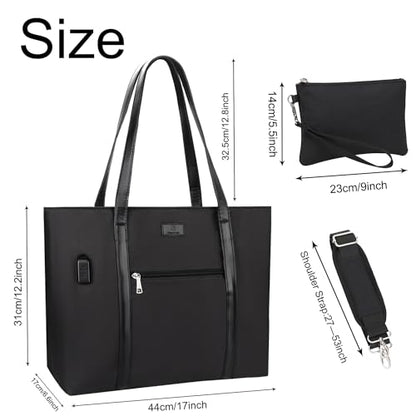 TANTO Laptop Tote Bag for Women 17.3In, Work Bag with USB Port & Wristlet - color: 02-black-2pcs