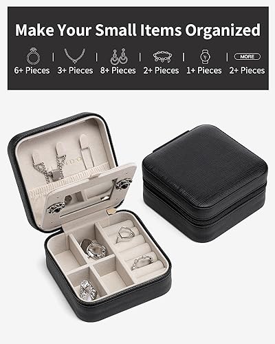 VLANDO Travel Jewelry Case with Mirror, Storage 3 Pairs of Stud Earrings - color: D.Black - Mirror