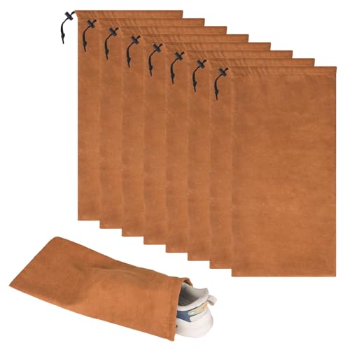 8 Pcs Single Shoe Bags for Travel with Drawstring,18"X9",Brown - color: Brown