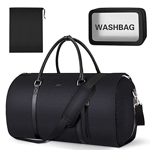 Convertible 2-in-1 Garment Bag for Travel With Toiletry Bag for Women & Men - color: G-black Houndstooth