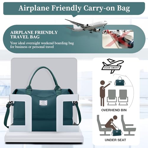 Travel Duffel Bag with Shoes Compartment, Weekender Bags for Women - color: A-Peacock Blue, size: Medium