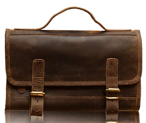 KomalC Premium Buffalo Leather Hanging Toiletry Bag Travel Dopp Kit - color: Distressed Tan