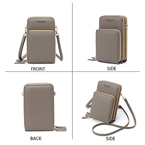 myfriday Small Cell Phone Crossbody Bag, Multi-pocket & 6 Card Slots - color: C-grey